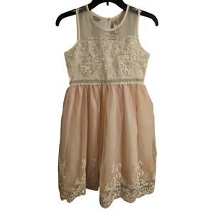 Blueberi Boulevard girls sz 16 special dance dress white embroidered pink tulle